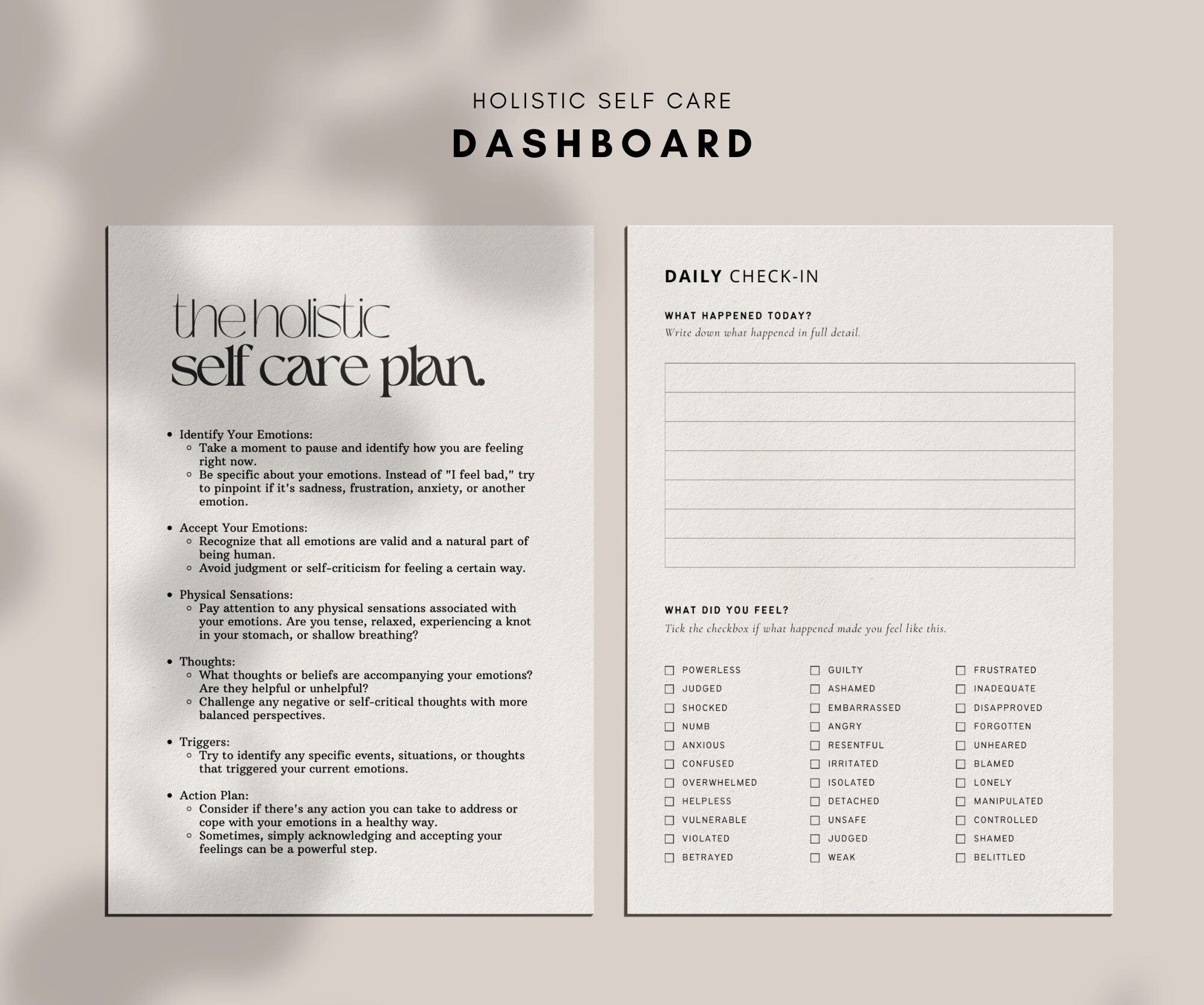 Printable Self Care Dashboard: Minimalist Planner (A4, A5, A6, Personal ...