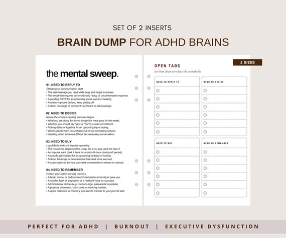 Brain Dump Planner Insert | Anxiety Journal Printable | ADHD Brain Dump | A5 Planner Inserts