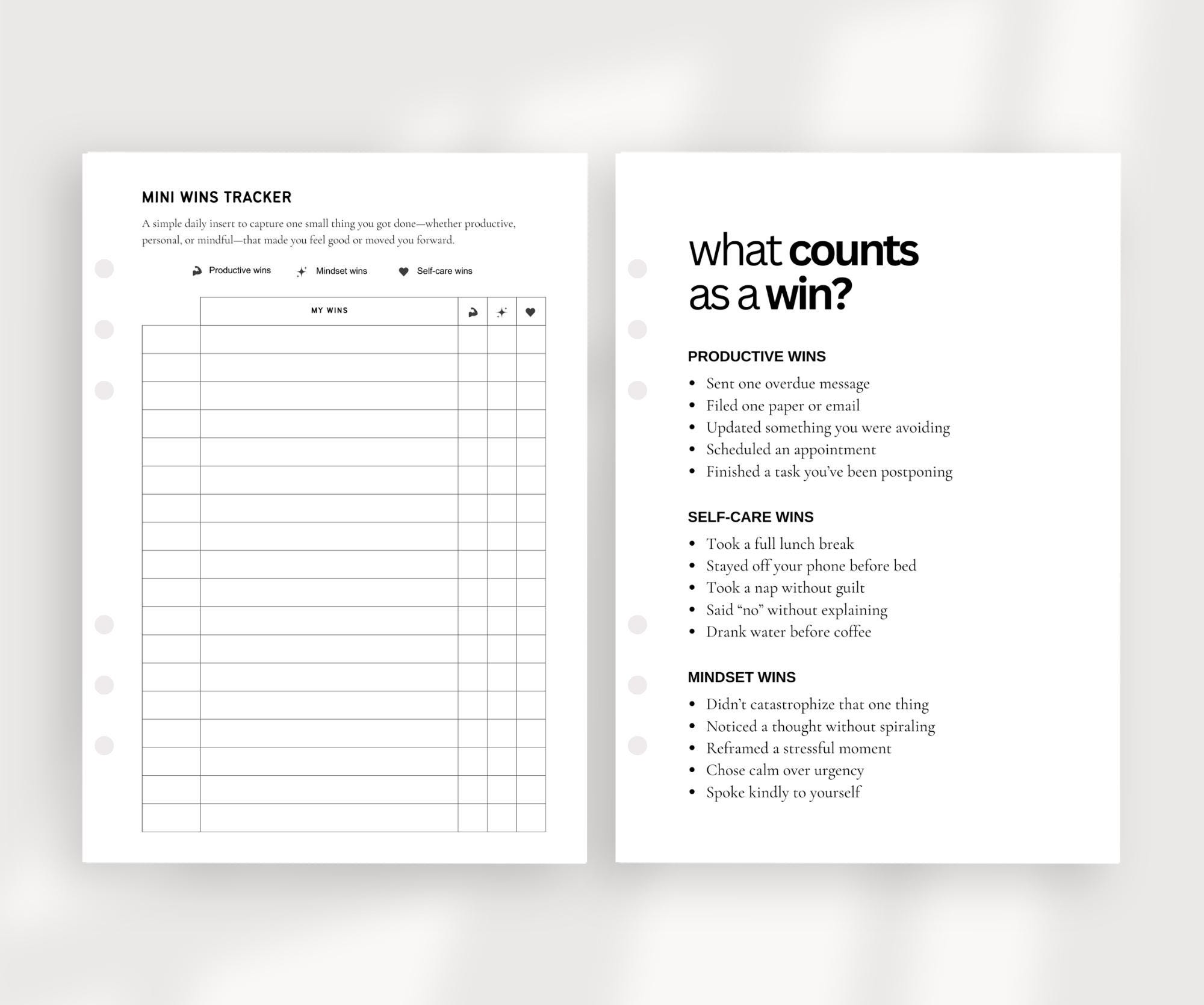 Wins Checklist.pdf Mini Wins Tracker Printable Insert: A5, Half Letter (PDF) - Etsy