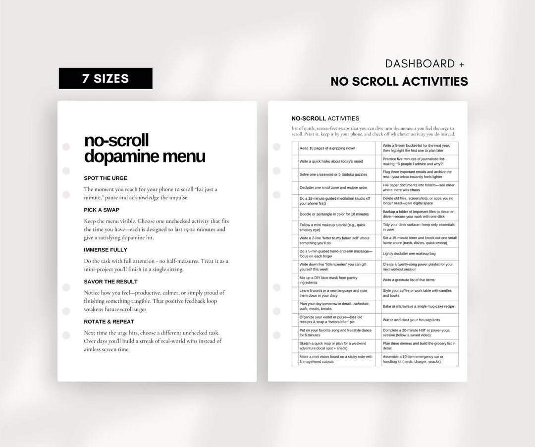 Digital Detox Activity Menu Printable • Screen Time Habit Tracker ...