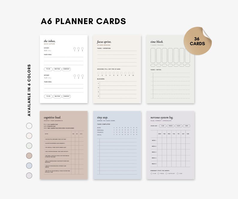 A6 Productivity Planner Cards Digital Download | Printable A6 Inserts 6 ...