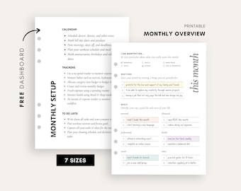 Monthly Goal Planner: Printable Overview Dashboard (A5, A6, FC, Pocket, Half Letter)