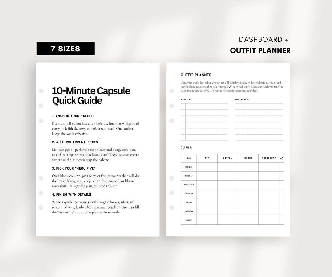 Weekly Outfit Planner Printable • Capsule Wardrobe Organizer (digital Download) - Etsy
