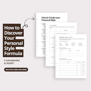 May include: A stack of white paper inserts with text, including "How to Discover Your Personal Style Formula" and "How to Create Your Personal Style." The inserts are for a 9-dashboard and insert set, with multiple sizes included.