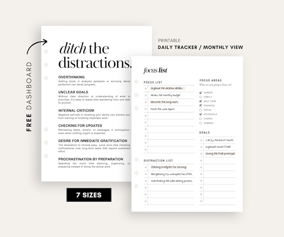 Monthly Goal Planner Dashboard: Printable Daily Tracker (Digital Download)