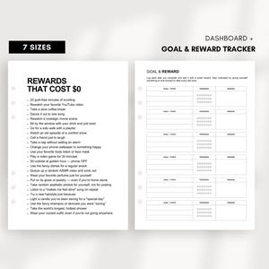 Registro de tareas y recompensas: registro de motivación imprimible para objetivos, hábitos, progreso y recompensas personales (tamaño A5, media carta, PDF personal)