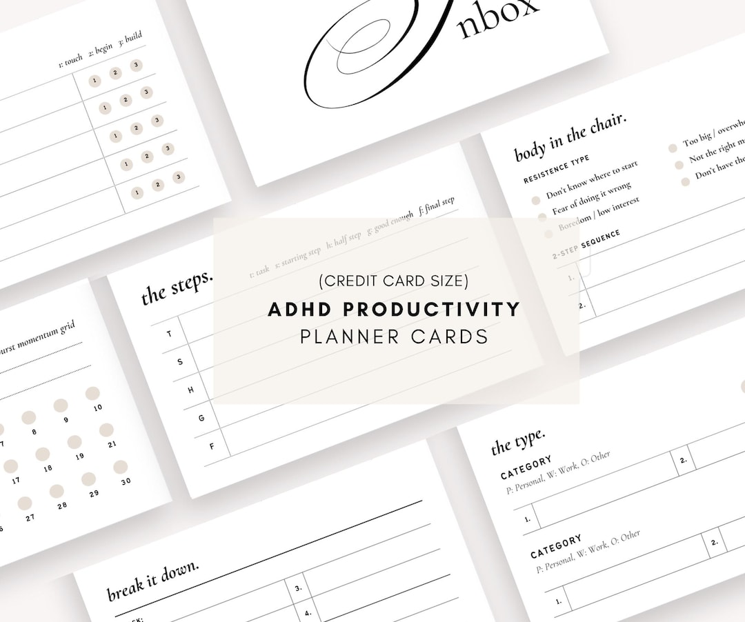 ADHD Task Initiation Cards Printable | Credit Card Size Planner Inserts ...