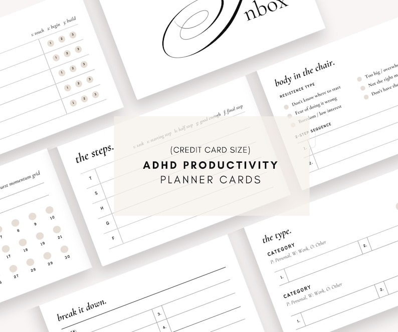 ADHD Task Initiation Cards Printable | Credit Card Size Planner Inserts ...