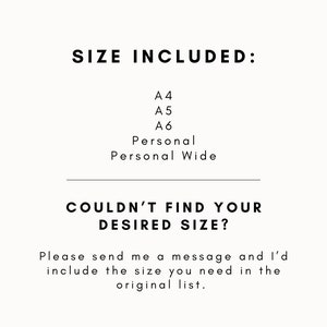 Puede incluir: Fondo blanco con texto negro que enumera los tama&ntilde;os de papel disponibles: A4, A5, A6, Personal, Personal Wide. Ofrece la posibilidad de agregar tama&ntilde;os personalizados si es necesario.