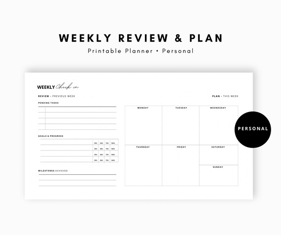 Calendars & Planners Week at a Glance Goal Planner Printable Undated ...
