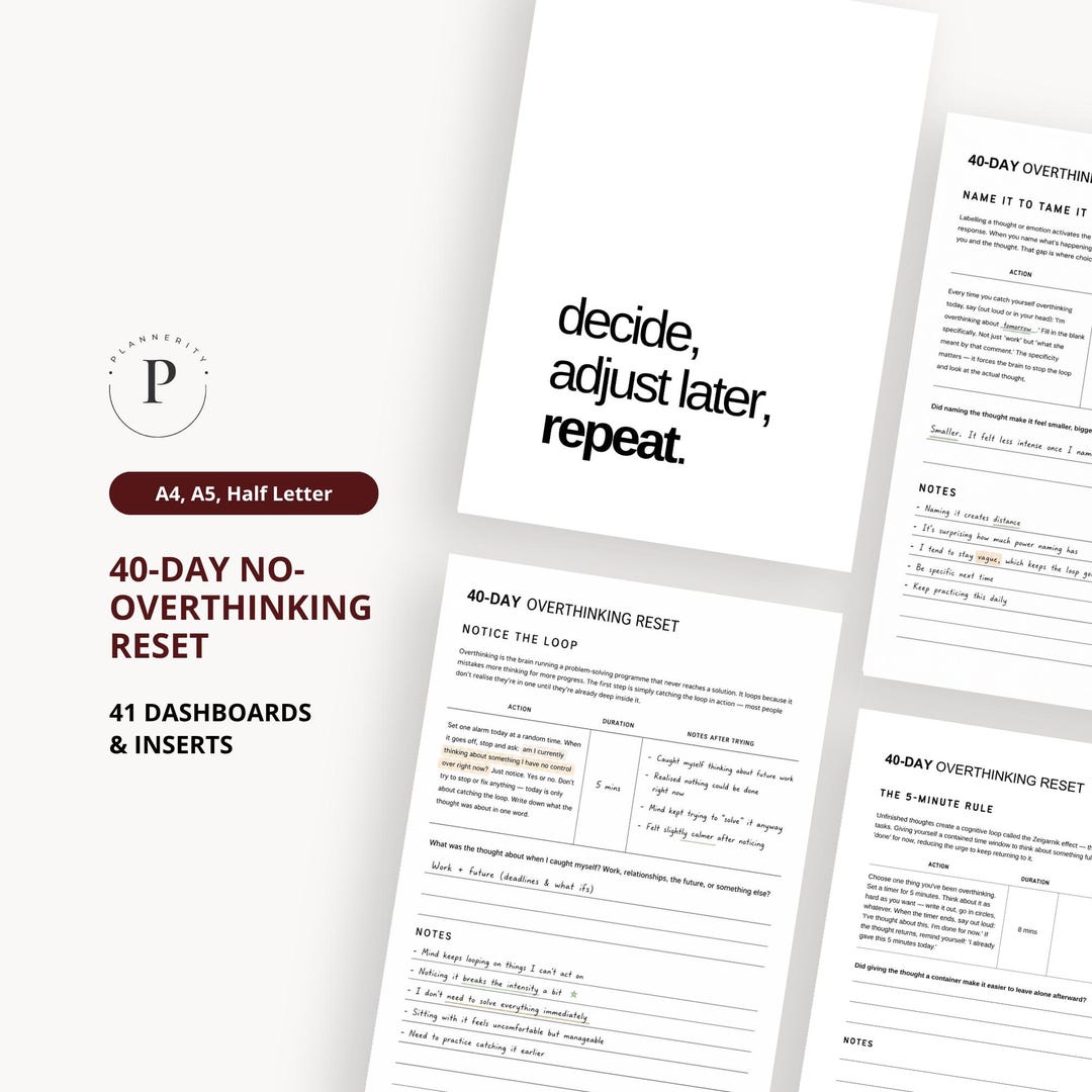 Stop Overthinking Workbook Anxiety Journal Printable - Half Letter, A4 ...