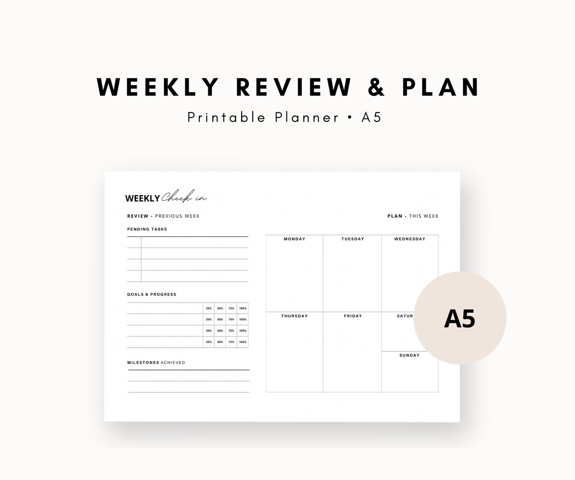 A5 Printable Weekly Planner Productivity Planner Week at a Etsy