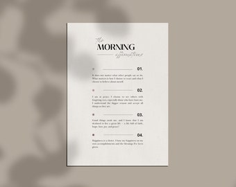 Printable Morning Affirmations Dashboard: Minimalist Planner (A4, A5, A6, Personal) (Digital Download)