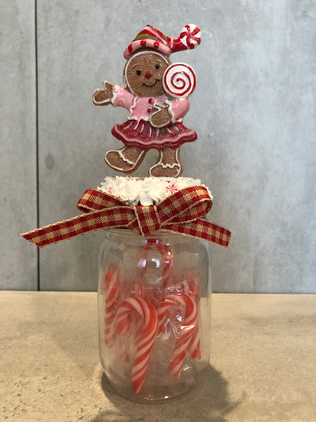 Christmas Candy Jar Gingerbread Decor Candy Cane Jar Pepermint Candy