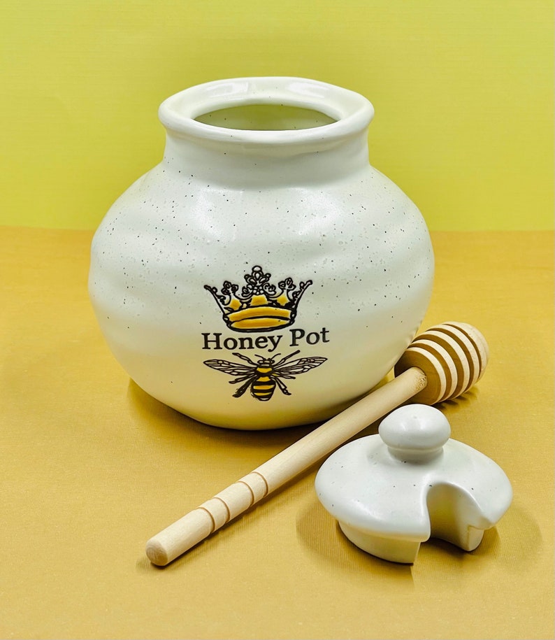 Ceramic Honey Pots With Honey Dipper Etsy