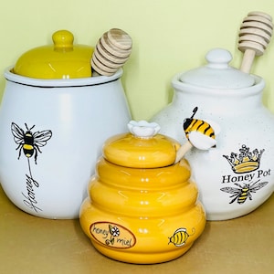 Ceramic Honey Pots with Honey Dipper