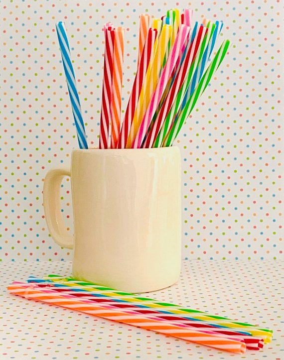Reusable 9" Striped Straws, Eco Friendly Reusable Straws, Reusable BPA Free Plastic Straws, Fake Bake Straws, Fake Baking Supplies
