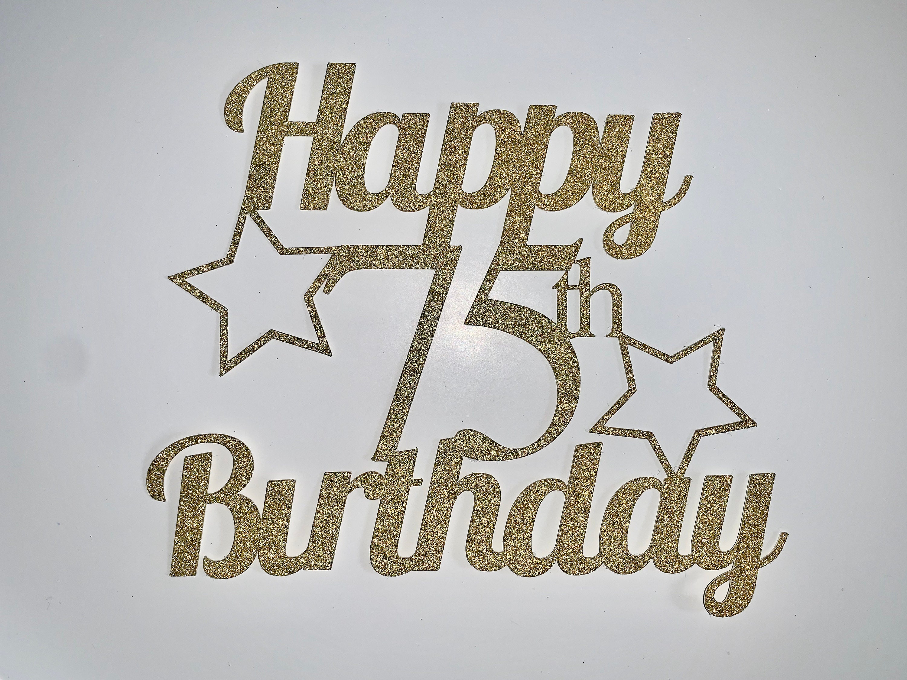 Happy 75th Birthday Glitter Cake Topper Platinum Milestone