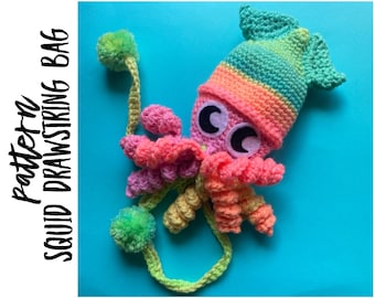 Crochet Squid Drawstring Pattern, DND Dice Bag (PDF Pattern)