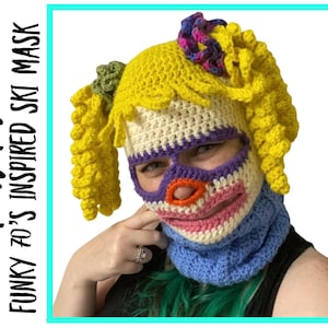 Crotchet Pattern; Funky 70’s Inspired; Ski; Mask; Balaclavas; Clothing; Winter; Cold Weather; Creepy; Horror; Punk; Goth; Clown