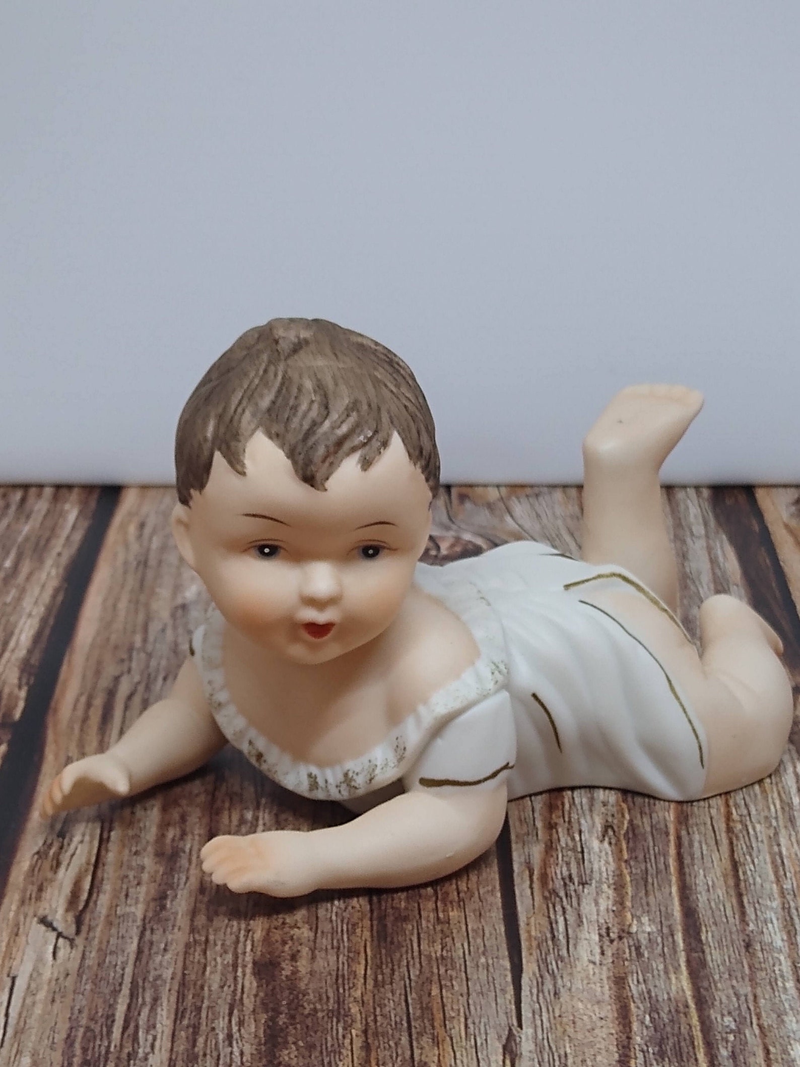 Vintage BISQUE Porcelain PIANO Baby Figurine Crawling Etsy