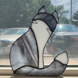 stained glass grey cats