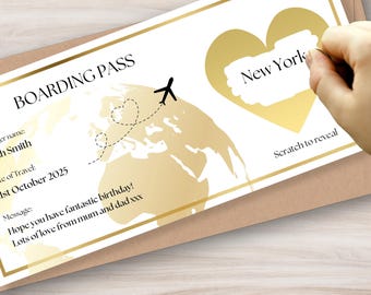 Personalised Scratch Reveal Boarding Pass, Surprise Holiday Trip Card