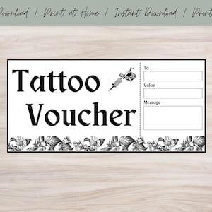 Personalised TATTOO GIFT VOUCHER, Birthday Gift Voucher, Funds Voucher, Personalised Voucher, Digital Download