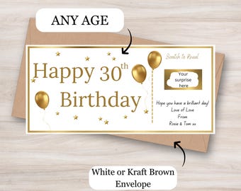 Birthday Scratch Card / Personalised Scratch to Reveal Gift / 30th, 40th, 50th, 60th