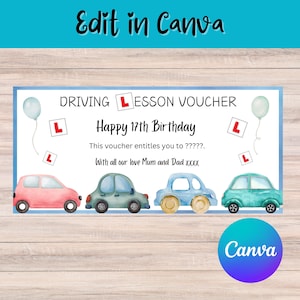 Digital Driving Lesson Voucher | Teen Driver Gift | 16th, 17th Birthday Gift Certificate | Online Driver’s Ed Gift
