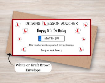 Personalized Driving Lesson Voucher: Birthday Gift for New Driver