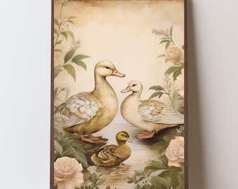 Vintage Ducklings Wall Art: Neutral Cottagecore Print (Digital Download)