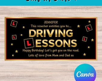 Driving Lesson Voucher, New Driver, Birthday Voucher, Personalised Birthday Voucher, Digital Download, Canva Edit, 17th Birthday Gift