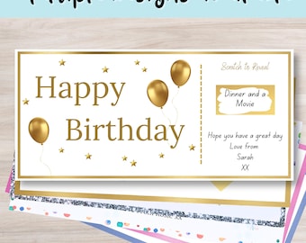 Personalised Birthday Scratch Card, Surprise Gift Voucher, Reveal Card