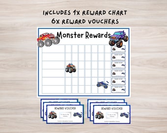 Kids Monster Truck Reward Chart with Scratch Off Reward Vouchers
