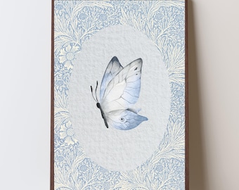 Vintage Butterfly Art Print: Blue Cottagecore Decor (Digital Download)