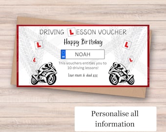 Personalized Motorbike Driving Lesson Voucher: Birthday Gift for New Driver