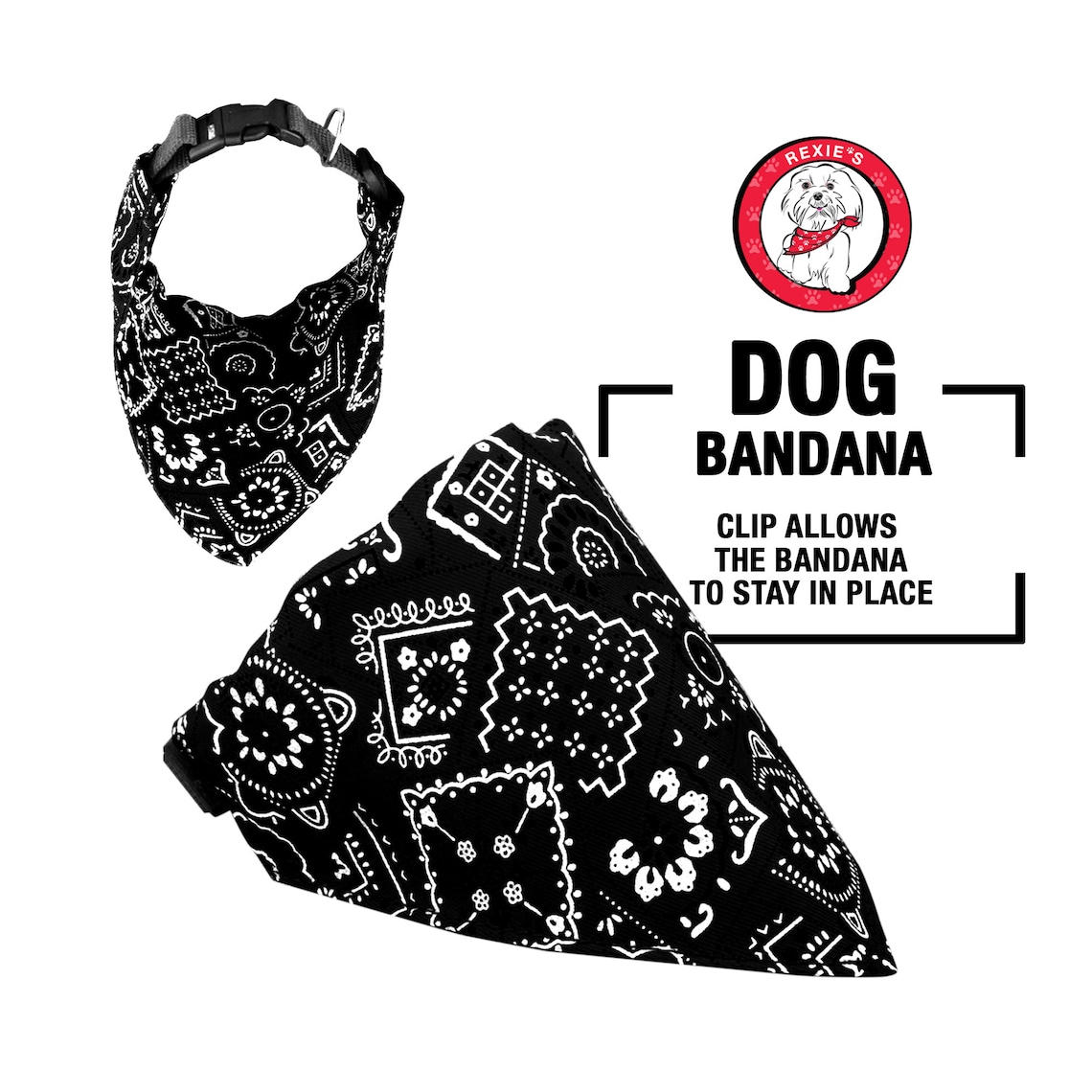 1pc Black Dog Bandana with Clip for Small Breed Dog. Great Etsy