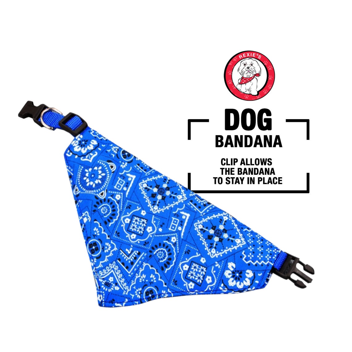 1pc Blue Dog Bandana with Clip for Small Breed Dog. Great for Etsy