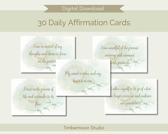 Daily Positive Affirmation Cards for Women - Mindful Meditations | Reduce Stress | Self Care | Self Love | Digital Download
