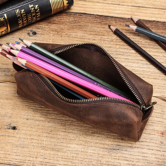 Retro Crazy Horse Leather Zipper Pen Organizer Bag Storage Pencil Pouch -  China Pen Holders, Pen Case