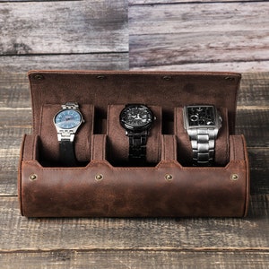 Leather Watch Case Travel, 3 Watch Holder Travel Case, Watch Roll Box Organizer, Travel Accessories, Customized Gift for Men