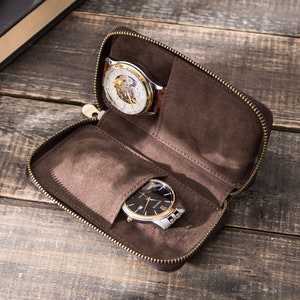 Watch Case Travel, Leather Watch Pouch Protective, 2 Watch Storage Personalized, Watch Organizer Display, Customized Gift For Men Women