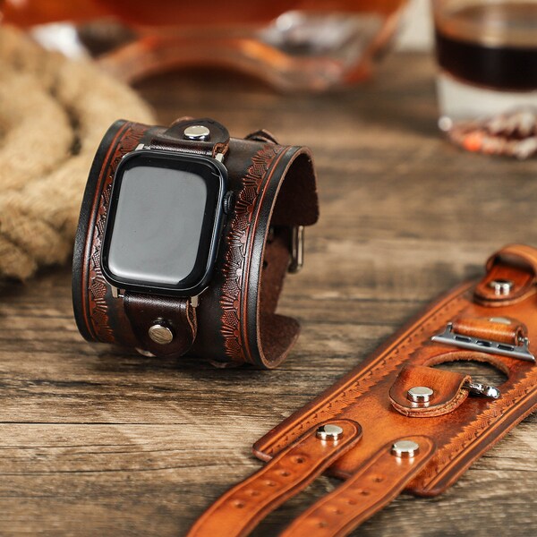 Bracelet de montre-bracelet Steampunk, bracelet en cuir Apple Watch Band 42mm 44mm 45mm 49mm, montre manchette en cuir, bracelet iWatch