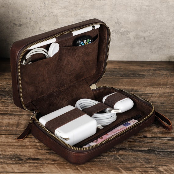 Travel Electronics Accessories Bag, Leather Cable Organizer, Travel Charge  Storage Bag, Digital Gadgets Case, Portable Carrying Zipper Case
