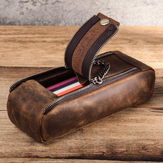 pen storage bag cover pencil holder pouch Case cow Leather