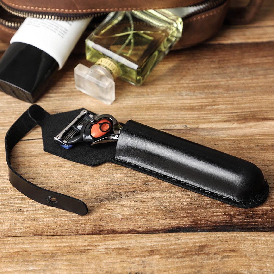 Personalized Leather Razor Cover Stocking Stuffer Genuine Etsy