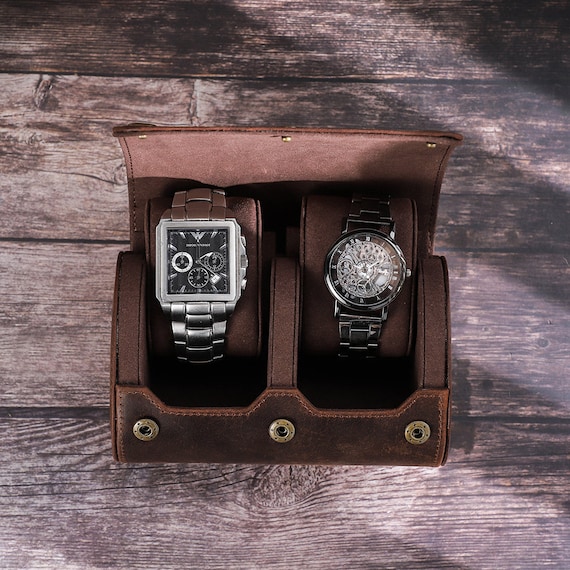 Boîte de sac de rangement de montre, boîte de rangement de voyage de montre  en cuir véritable souple (Bleu) : : Mode