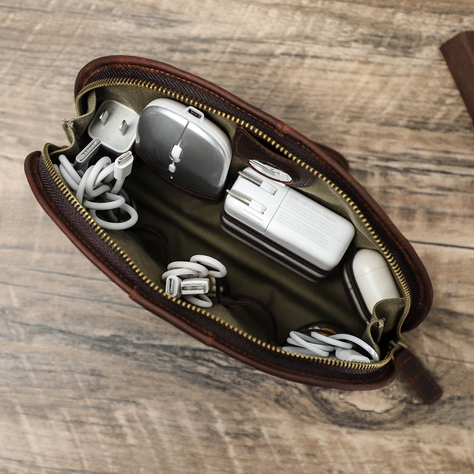 Travel Tech Electronics Storage Bag Leather Cable Organizer Etsy