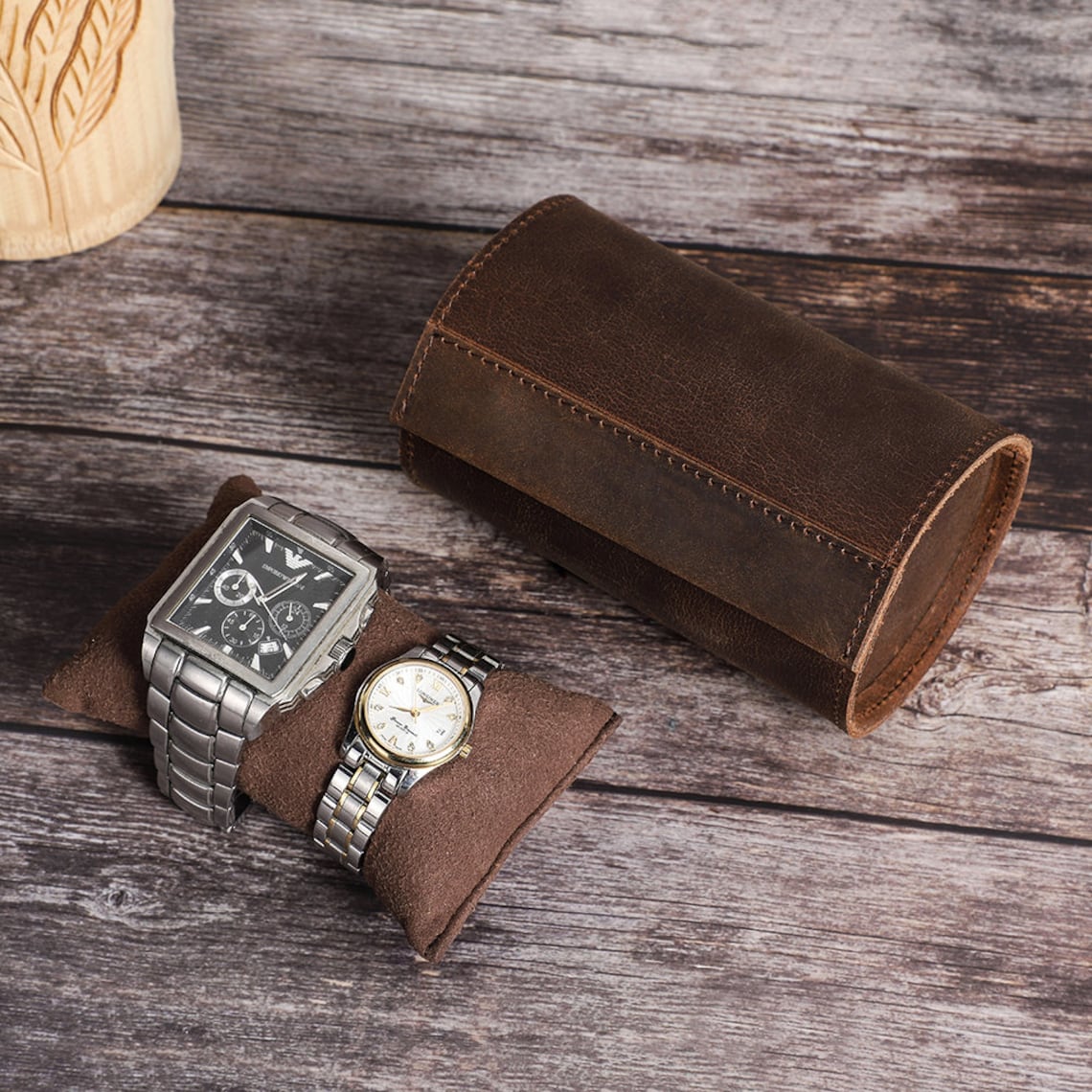 Genuine Leather Watch Case Jewelry Storage Pouch Watches Roll Etsy